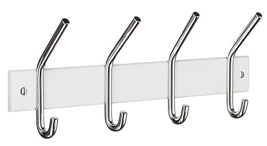 Decorative & Functional Hooks |  4-3/4″ (121mm) Quadruple Coat and Hat Rack Hook (Polished Chrome/White Wood) Decorative & Functional Hooks Decorative & Functional Hooks