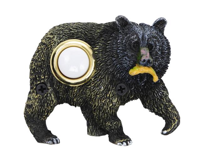 Doorbell Buttons |  Hand Painted Bear with Fish Doorbell Button – (Black) Doorbell Buttons Doorbell Buttons