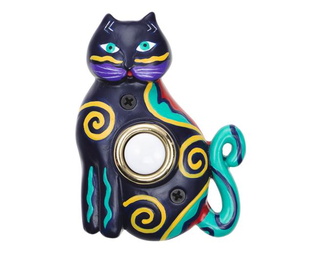 Doorbell Buttons |  Hand Painted Cat Doorbell Button – (Blue) Doorbell Buttons Doorbell Buttons