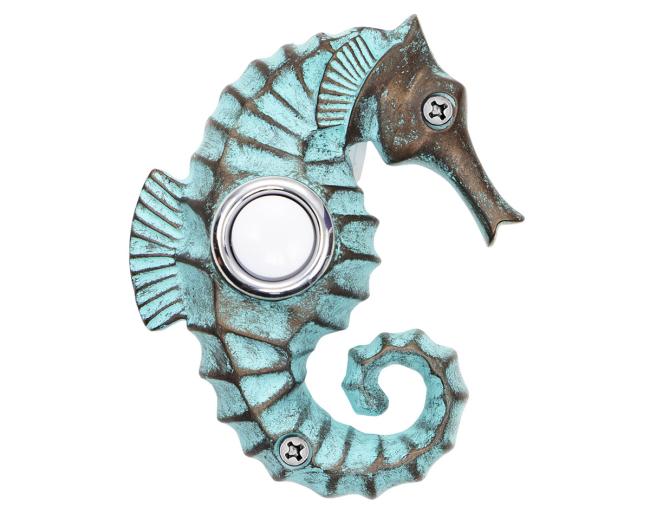 Doorbell Buttons |  Hand Painted Seahorse Doorbell Button – (Blue) Doorbell Buttons Doorbell Buttons