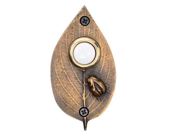 Doorbell Buttons |  Solid Brass Ladybug on a Leaf Doorbell Button Doorbell Buttons Black/Brass-Antique/Bronze-Oil Rubbed/Pewter