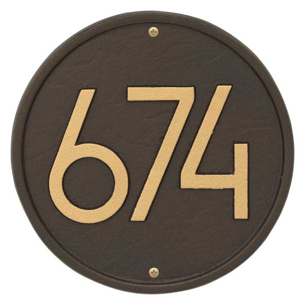 House Numbers, Letters & Address Plaques |  Round Modern Address Plaque Home Aged Bronze-Gold/Black-Silver/Coastal Clay/Coastal Green/Oil Rubbed Bronze/Pewter-Silver/White-Black