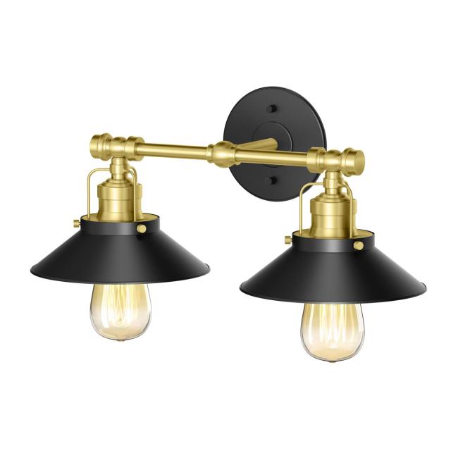 Lighting Sconces |  Modern Farmhouse Double Light Sconce (Matte Black & Brushed Brass) Home Lighting Sconces