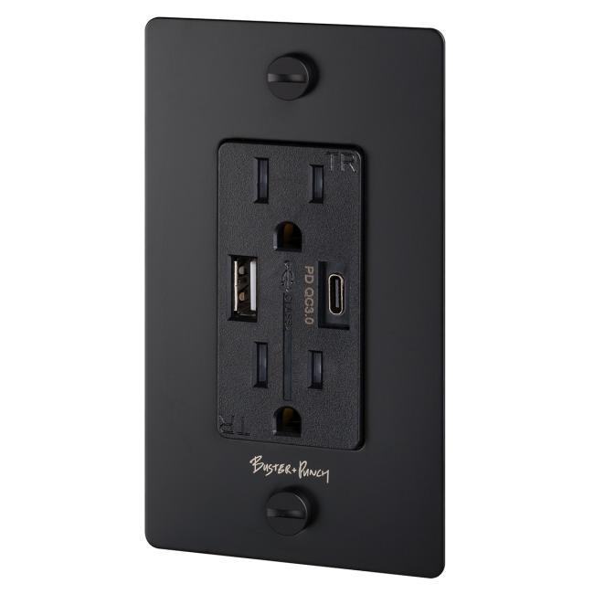 Switch Plates & Outlet Covers |  Combination Duplex Outlet with (2) AC Outlets, (1) USB-C & (1) USB-A Port – EACH Home Black/Brass/Bronze-Smoked/Steel/White