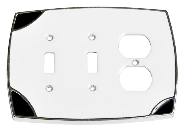 Switch Plates & Outlet Covers |  Duplex Outlet and Double Toggle Switch Cover (White/Black) Home Switch Plates & Outlet Covers