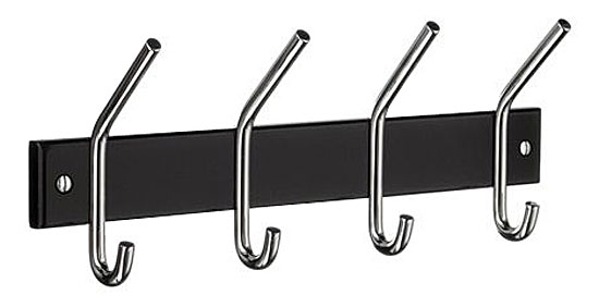 Decorative & Functional Hooks |  4-3/4″ (121mm) Quadruple Coat and Hat Rack Hook (Polished Chrome/Black Wood) Decorative & Functional Hooks Decorative & Functional Hooks